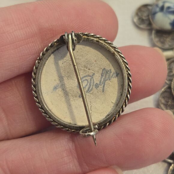 Vintage Dutch Delft Blue Jewelry Set + Mini Clogs Holland Windmill Motif 4 item - Picture 9 of 10